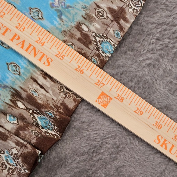 New Directions Womens XL Boho Damask Ikat Print Pleated Neck 3/4 Sleeve Top Blue - Picture 2 of 5